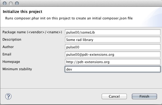 eclipse pdt composer initialize comopser.json